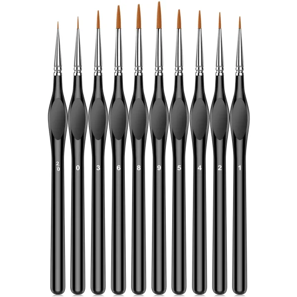 10Pcs Micro Paint Brushes Set with Triangular Handles For Acrylic, Watercolor, Crafts, Models Black