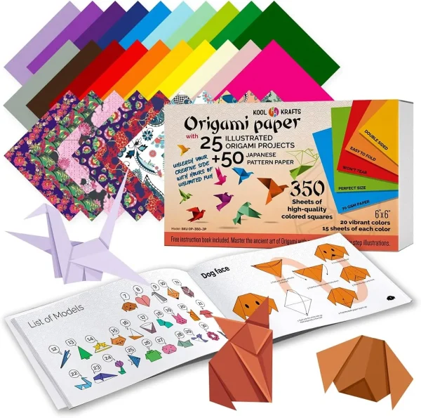 Origami Paper | 350 Origami Paper Kit | Set Includes 300 Sheets 20 Colors 6×6 | 50 Traditional Japanese Patterns | Origami Book 25 Easy Colored Projects | Kids Crafts | Christmas Gifts for boys 8-12 100 Pack - Image 2