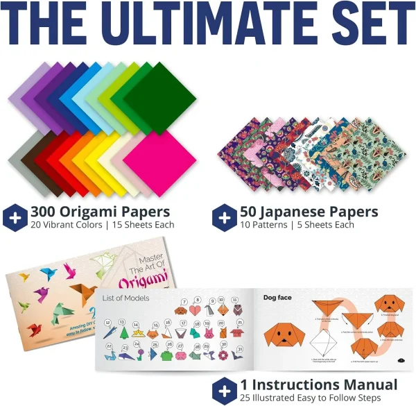 Origami Paper | 350 Origami Paper Kit | Set Includes 300 Sheets 20 Colors 6×6 | 50 Traditional Japanese Patterns | Origami Book 25 Easy Colored Projects | Kids Crafts | Christmas Gifts for boys 8-12 100 Pack - Image 3